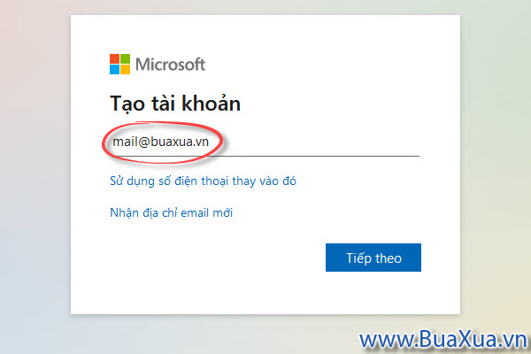 Tạo tài khoản Microsoft bằng Email