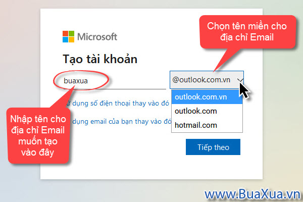 Tạo tài khoản Microsoft bằng địa chỉ Email mới