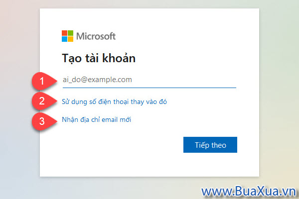 Trang đăng ký tài khoản Microsoft tiếng Việt