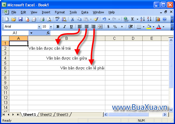 Căn lề cho văn bản hoặc số trong các ô trong bảng tính Excel 2003