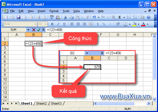 Cách tạo một công thức với các phép tính đơn giản trong Excel 2003