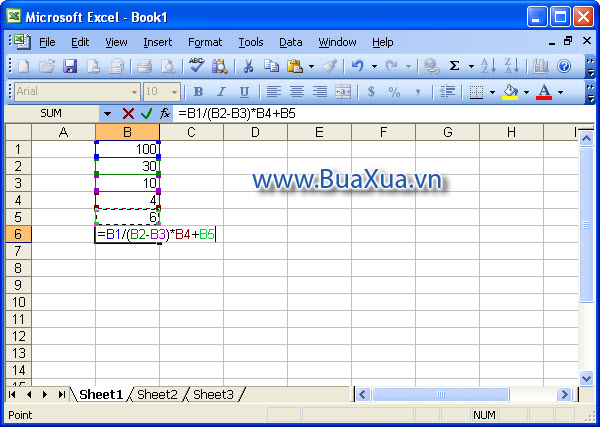 Công thức phức tạp trong bảng tính Excel 2003