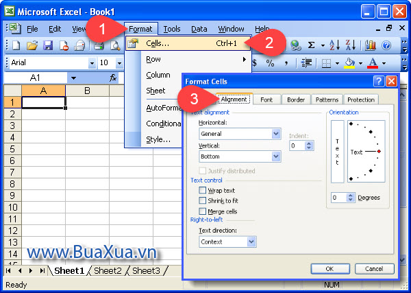 Định dạng căn lề cho các ô trong bảng tính Excel 2003