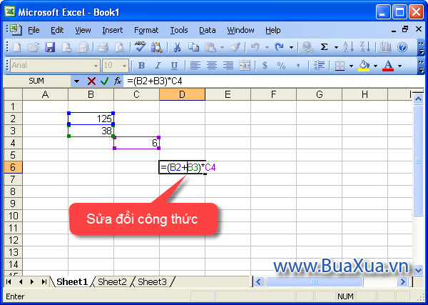 Cách sửa đổi công thức trong Excel 2003
