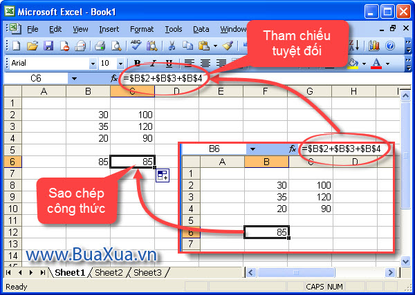Tham chiếu địa chỉ tuyệt đối trong Excel 2003