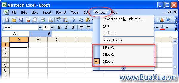 Di chuyển giữa các tập tin bảng tính trong Excel 2003
