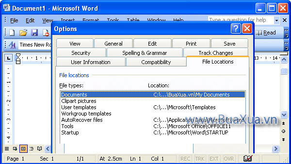 Cách thay đổi thư mục lưu trữ các tập tin trong MS Word 2003