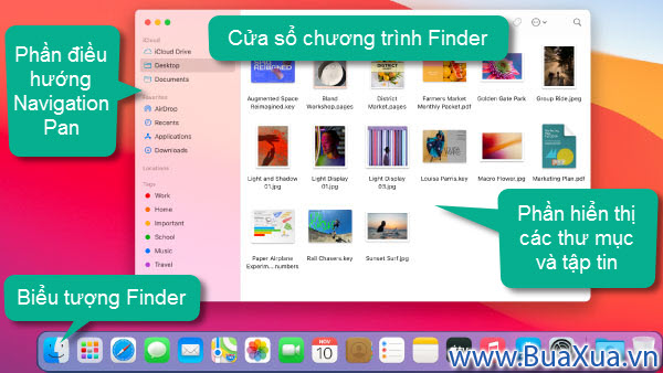 Trong hệ điều hành macOS biểu tượng Finder trông giống như một khuôn mặt trên Dock