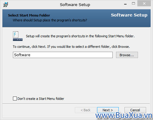 Hộp thoại Select Start Menu Folder chọn nơi đặt biểu tượng của chương trình phần mềm