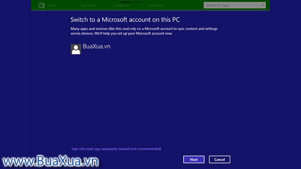 Windows sẽ yêu cầu bạn chuyển sang tài khoản Microsoft