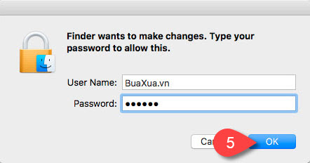Nhập mật khẩu vào hộp thoại để xác nhận gỡ bỏ ứng dụng