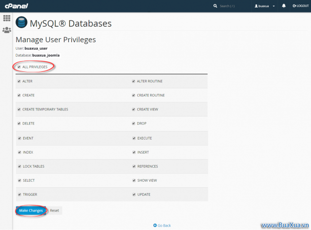 Cấp quyền cho User truy cập vào cơ sở dữ liệu của bạn trong cPanel