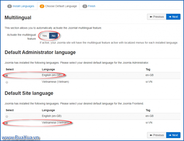 Choose default language - Chọn ngôn ngữ mặc định cho trang web