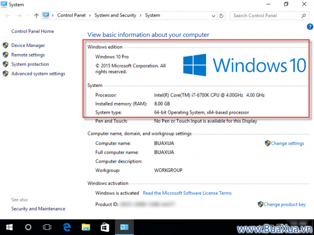 Các thông tin trong cửa sổ System của Windows 10