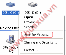 Chọn quét virus trên ổ dĩa