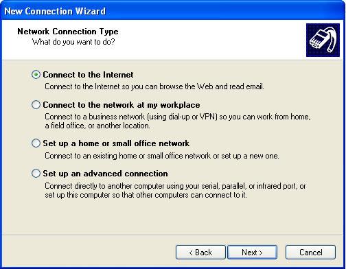 Chọn kiểu kết nối trong bảng Network Connection Type