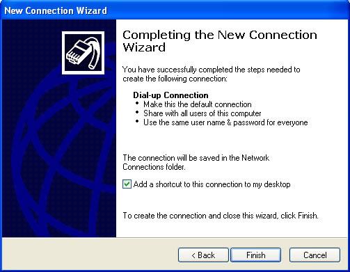 Completing the New Connection Wizard