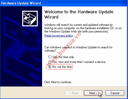 chọn No, not this time và nhấn Next