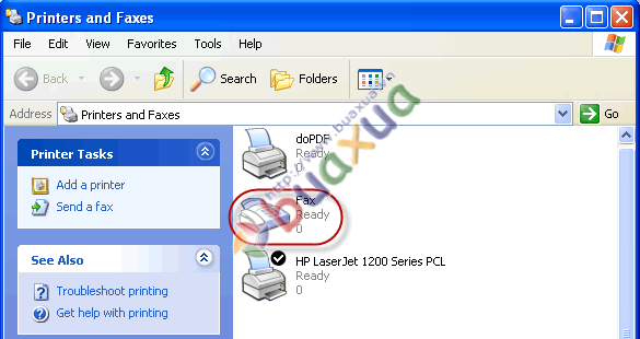 Biểu tượng hình máy Fax trong cửa sổ Printers and Faxes
