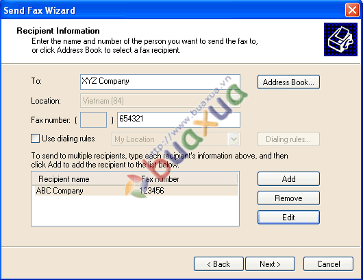 Add Recipient information