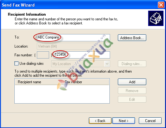 Recipient information