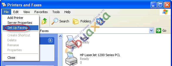 chọn File và sau đó là Set Up Faxing