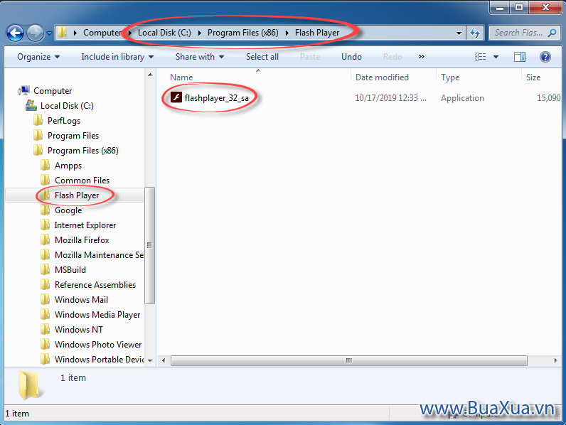 Tạo một thư mục để chứa tập tin chương trình Adobe Flash Player