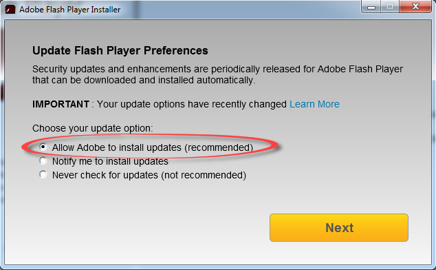 Chọn Allow Adobe to install updates để cho phép chương trình tự cài đặt các phiên bản mới