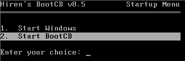 Màn hình khởi động của Hiren's BootCD