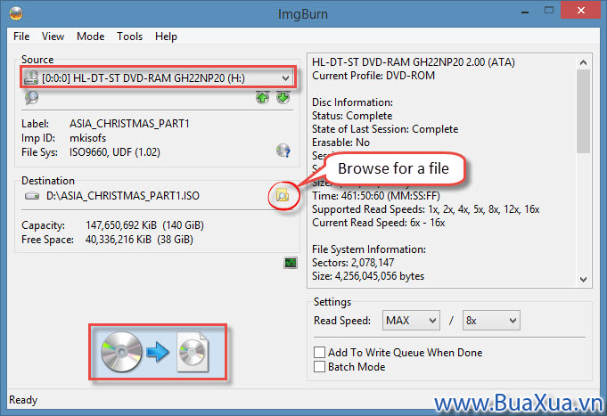 Chức năng Tạo tập tin ảnh từ dĩa CD/DVD của ImgBurn