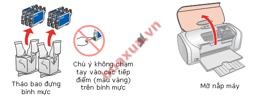 Tháo bao đựng các bình mực