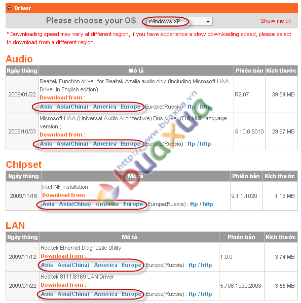 Chọn Driver cần tải xuống