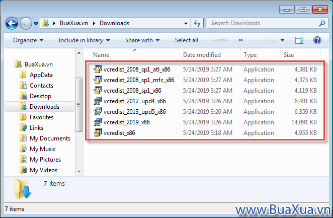 Các gói cài đặt Microsoft Visual C++