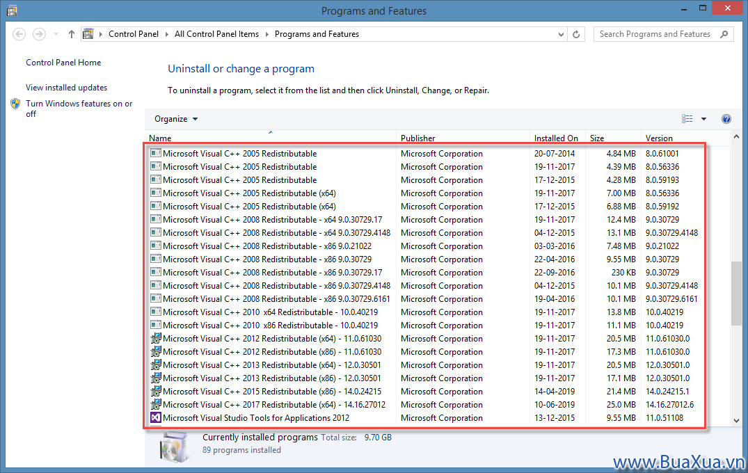 Các thư viện Microsoft Visual C++ đã được cài đặt
