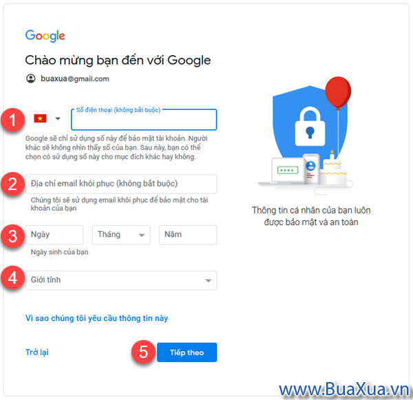 Khai báo số điện thoại và địa chỉ Email khôi phục