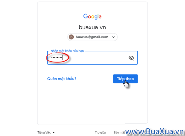 Nhập mật khẩu Gmail