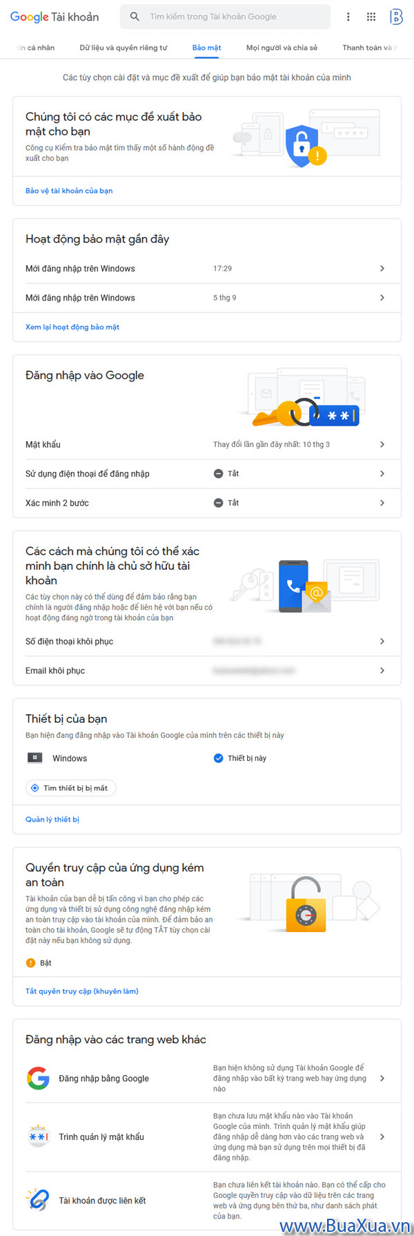 Quản lý bảo mất cho tài khoản Google
