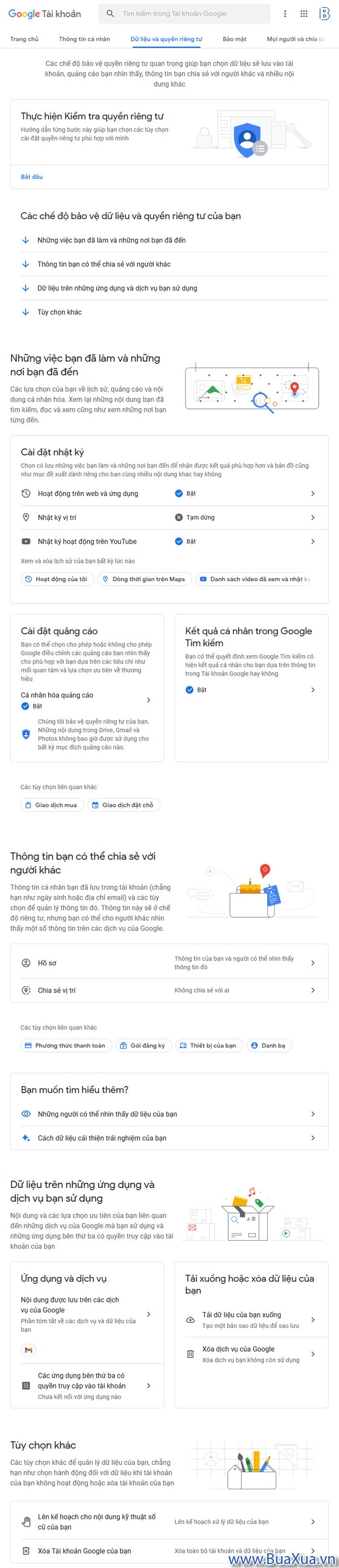 Quản lý dữ liệu và quyền riêng tư