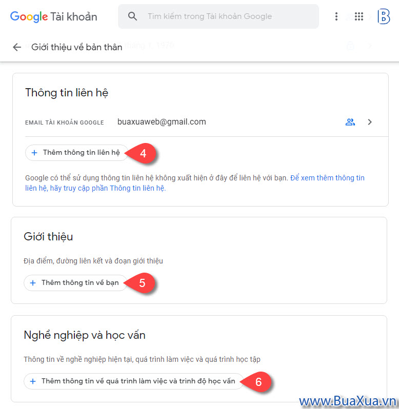 Thêm các thông tin giới thiệu về bạn trong tài khoản Google