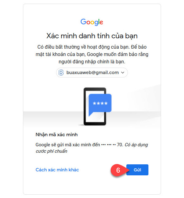 Gửi mã xác minh đến số điện thoại của bạn