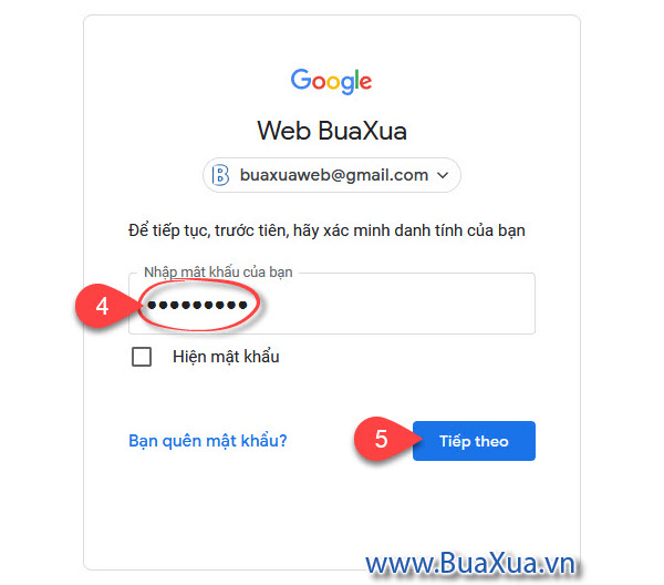 Nhập mật khẩu đang sử dụng