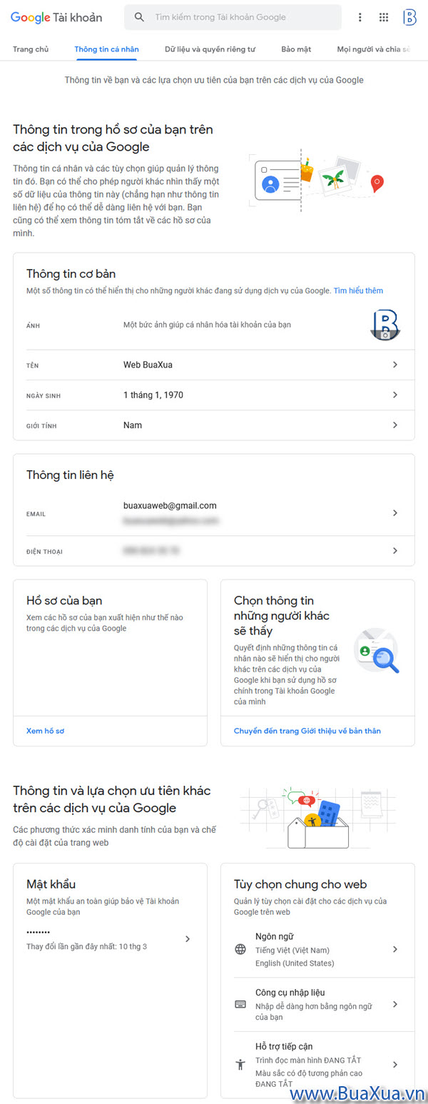 Quản lý thông tin cá nhân