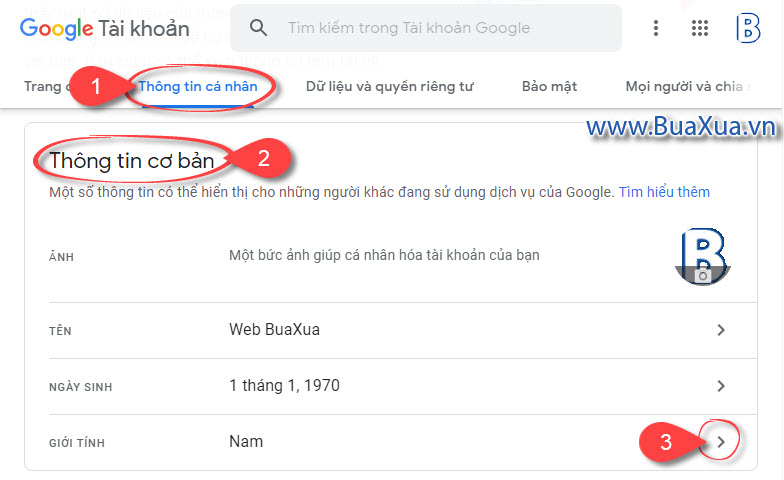 Cách thay đổi giới tính trong tài khoản Google