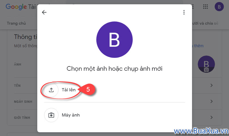 Nhấn nút Tải lên để chọn một ảnh đã có sẵn trên máy của bạn