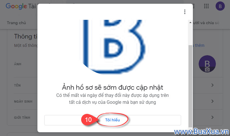 Hộp thoại thông báo về việc ảnh hồ sơ của bạn sẽ sớm được cập nhật