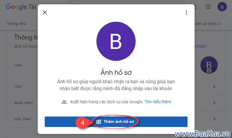 Nhấn vào nút Thêm ảnh hồ sơ
