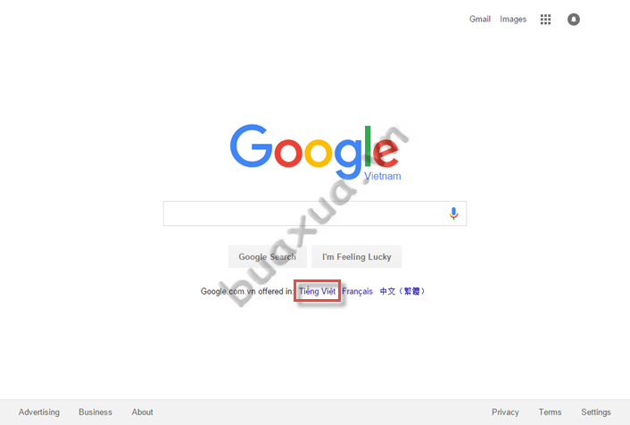 Nhấn vào dòng chữ Tiếng Việt để thay đổi Google Search sang ngôn ngữ tiếng VIệt