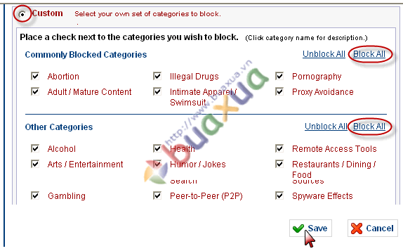Web Categories to Block