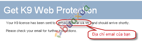 Mã số sử dụng đã được gửi vào địa chỉ Email của bạn