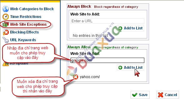Web Site Exceptions
